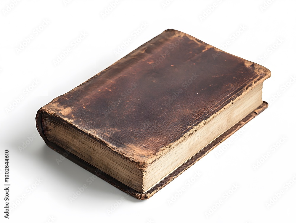 Aged Leather Bound Antique Book on White Background Aged Leather Bound Antique Book on White Background