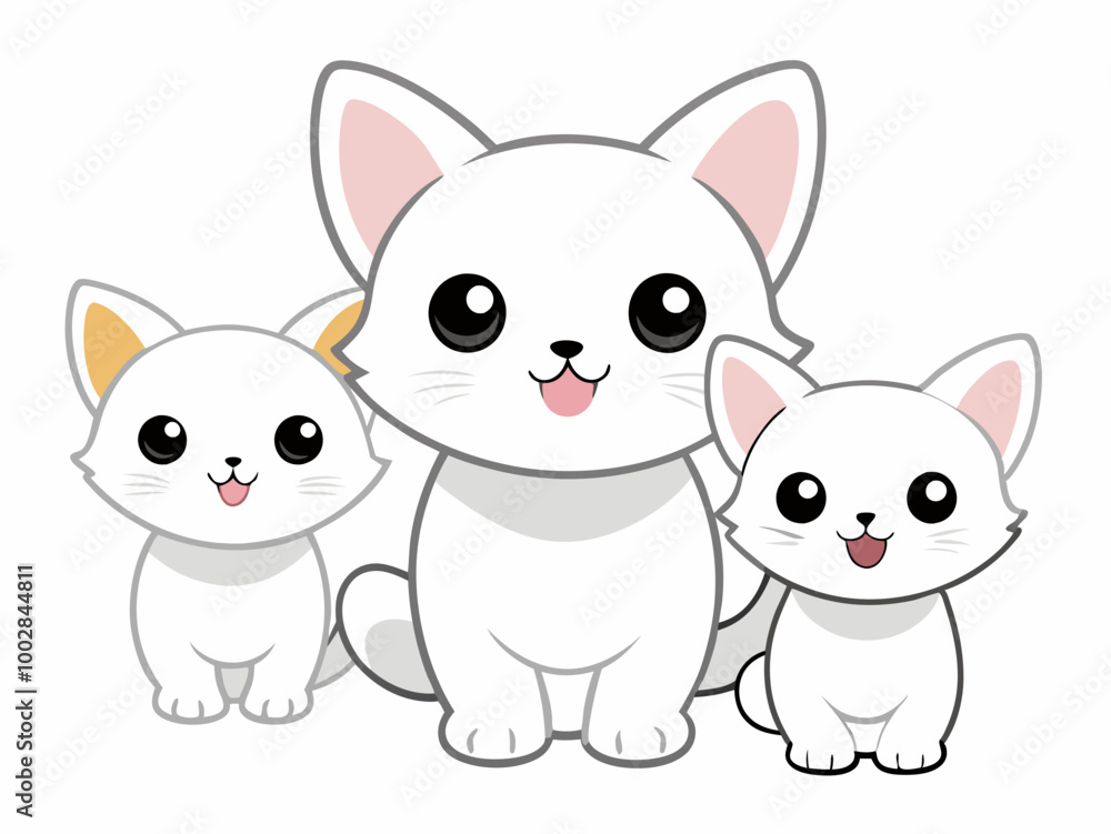 Cute Cartoon White Kittens isolated on a white background