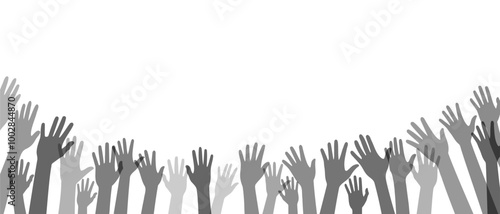 Raised hands showing unity silhouette black filled vector illustration icon