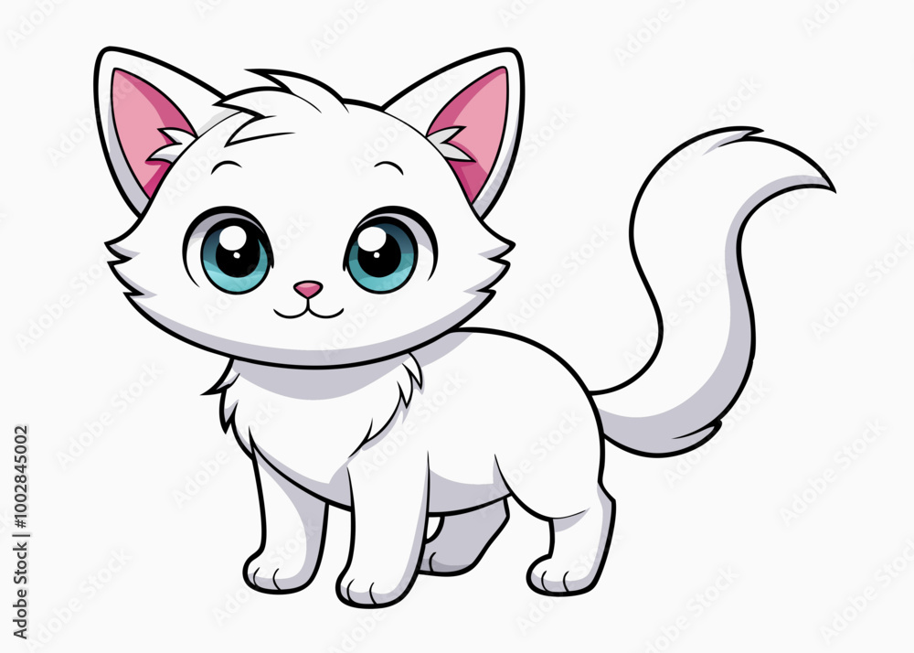 Cute Cartoon White Kittens isolated on a white background Cute Cartoon White Kittens isolated on a white background