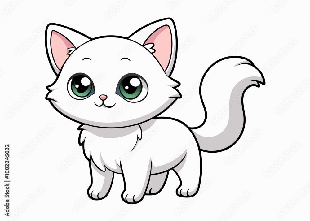 Cute Cartoon White Kittens isolated on a white background Cute Cartoon White Kittens isolated on a white background
