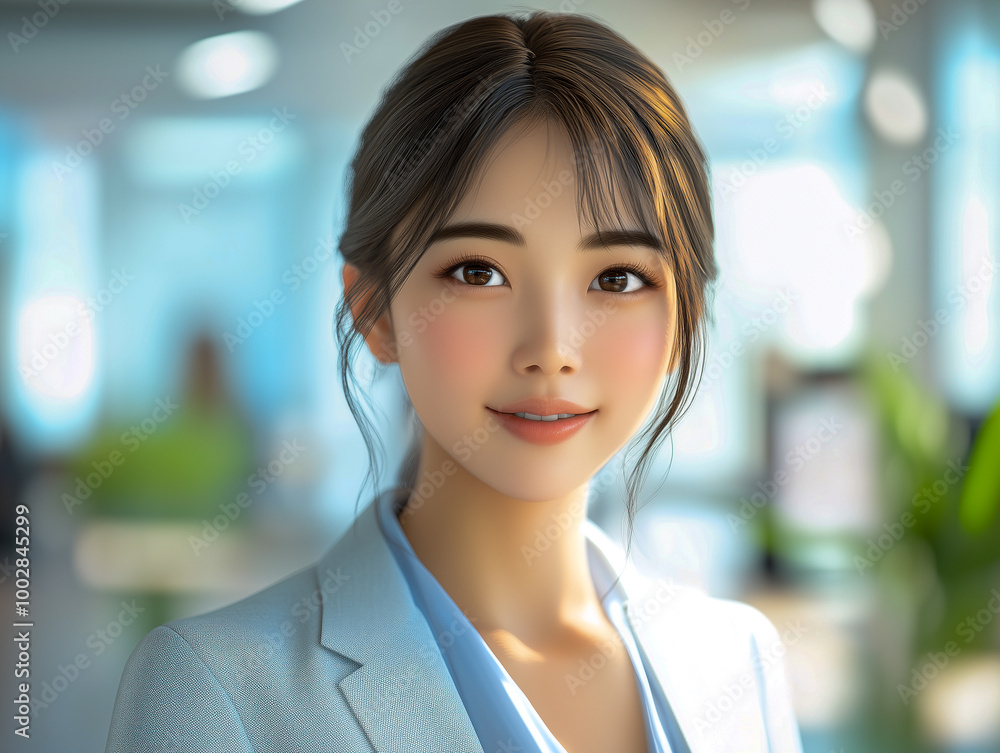 オフィスで働く女性の笑顔 オフィスで働く女性の笑顔