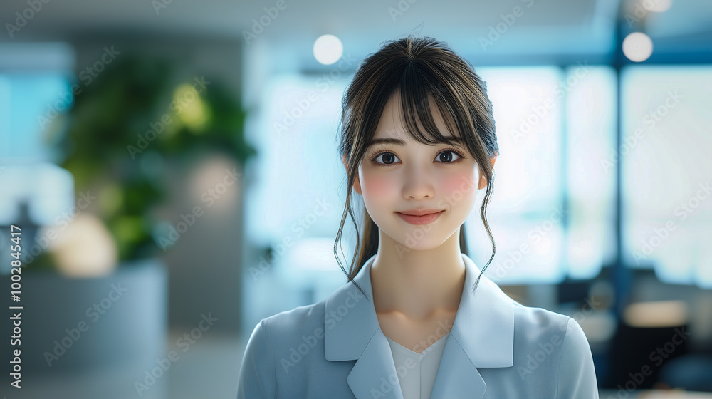 オフィスで働く女性の笑顔 オフィスで働く女性の笑顔
