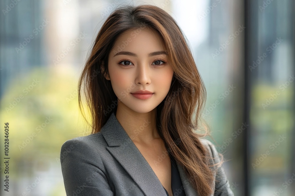 portrait of beautiful woman business executive style in downtown urban area, Generative AI portrait of beautiful woman business executive style in downtown urban area, Generative AI