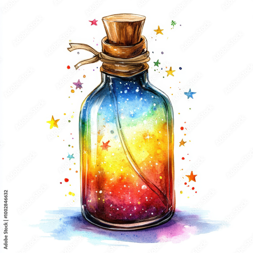 Magic Potion in a Watercolor Bottle with Sparkles
Magic Potion in a Watercolor Bottle with Sparkles