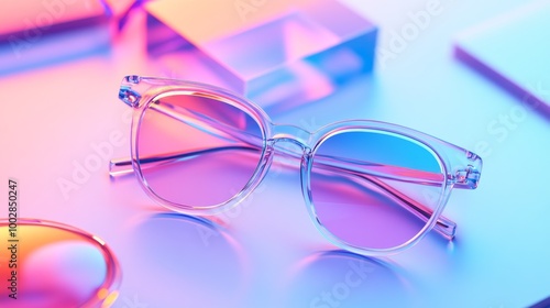 A picture showing glasses, lenses, and contact lenses in a 3D style.