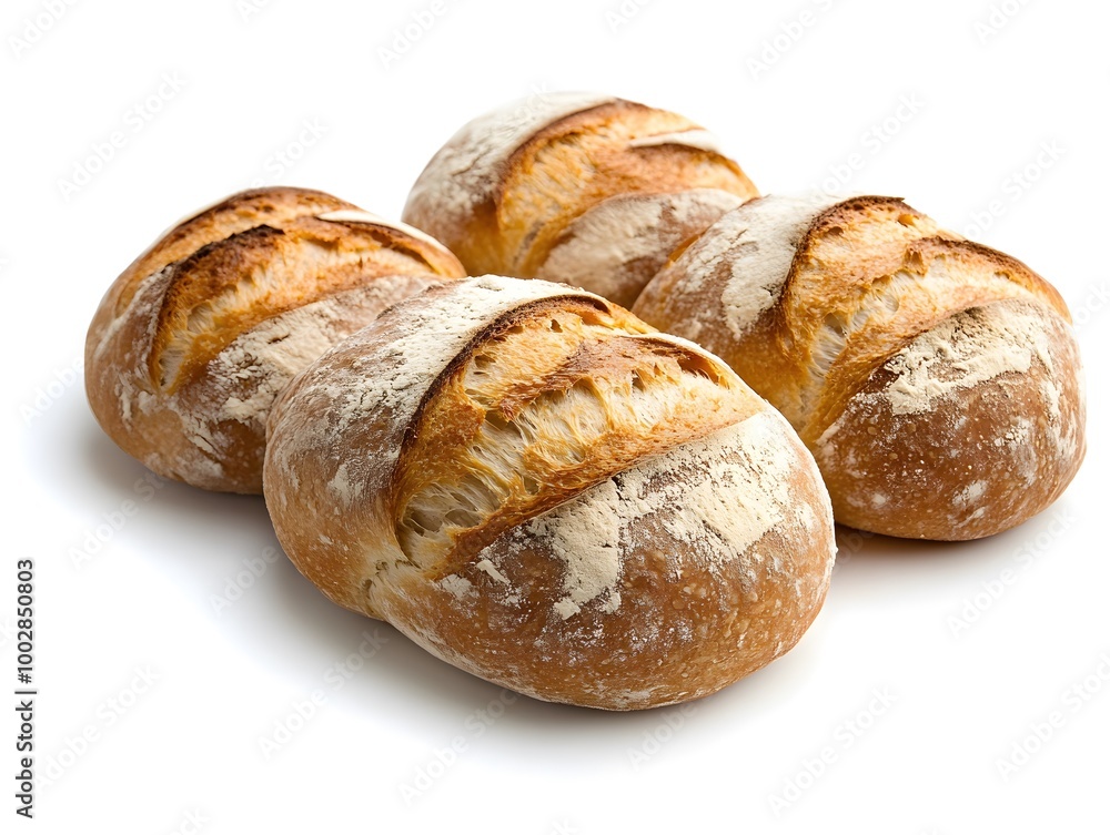 Freshly Baked Artisanal Bread Loaves on a White Background Freshly Baked Artisanal Bread Loaves on a White Background