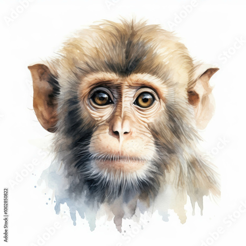 Realistic Watercolor Illustration of a Monkey