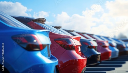 Rows Of Cars For Sale At A Used Car Dealership, Neatly Lined Up In A Row For Potential Buyers To Browse. photo