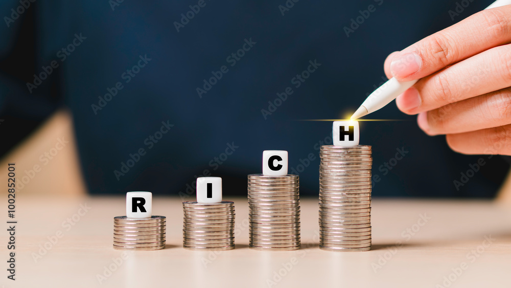 the coins stack for a financial business presentation, home, money saving, stock and fund management, retirement plan concept, business growth, profit, selective focus