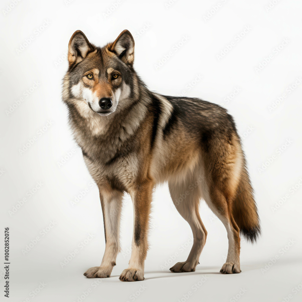 Obraz premium Isolated Wolf with Thick Fur on White Background