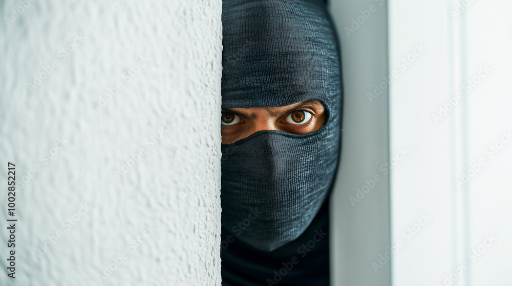 Theif is hidding behind white empty wall .