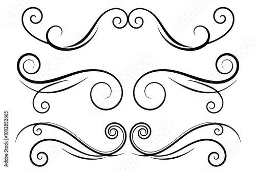 Vintage Filigree Swirls, calligraphy font style Decorative Elements, Text Ornaments curly thin line swings swashes, Flourishes Swirls, text divider, flourish Swirl ornament stroke, scroll design