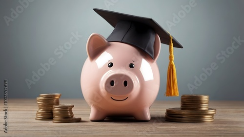 Piggybank and the coins. concept of student loan and investment for better education