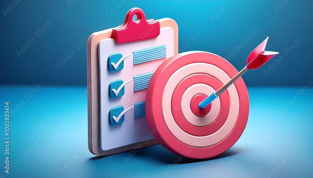 3D Clipboard Icon Featuring Business Goals and Project Plans 3D Clipboard Icon Featuring Business Goals and Project Plans