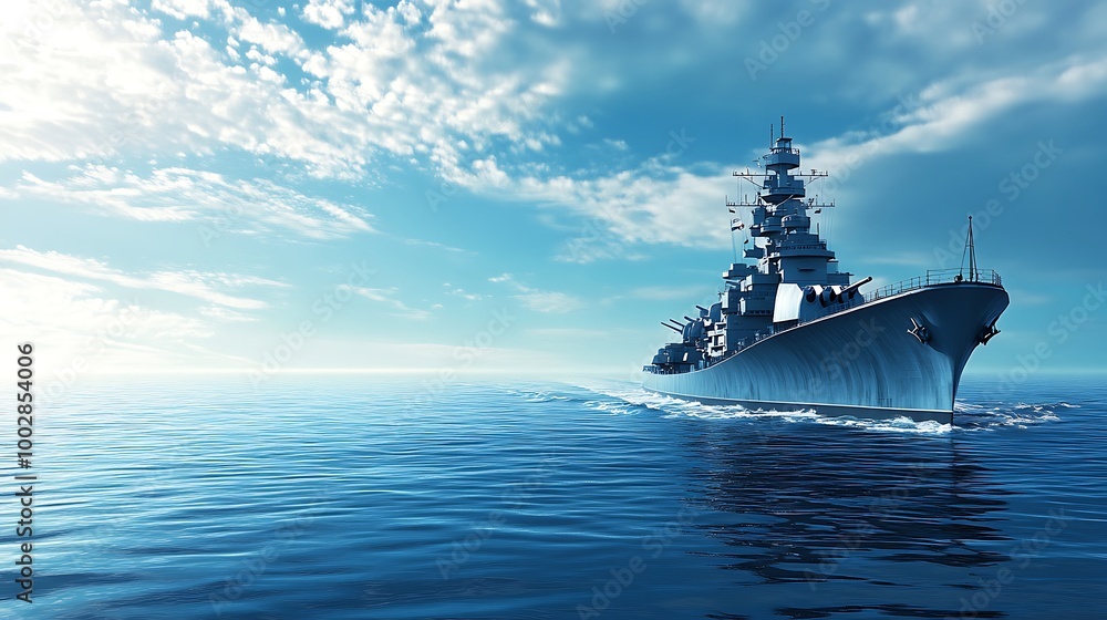 Fototapeta premium Battleship Sailing on a Calm Sea
