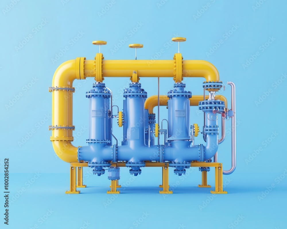 3D industrial machinery model with complex piping system, 3D CAD, manufacturing process design 3D industrial machinery model with complex piping system, 3D CAD, manufacturing process design