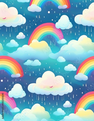 Rainbow & clouds seamless pattern