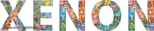 Word XENON. Vector decorative zentangle object for any purpose
