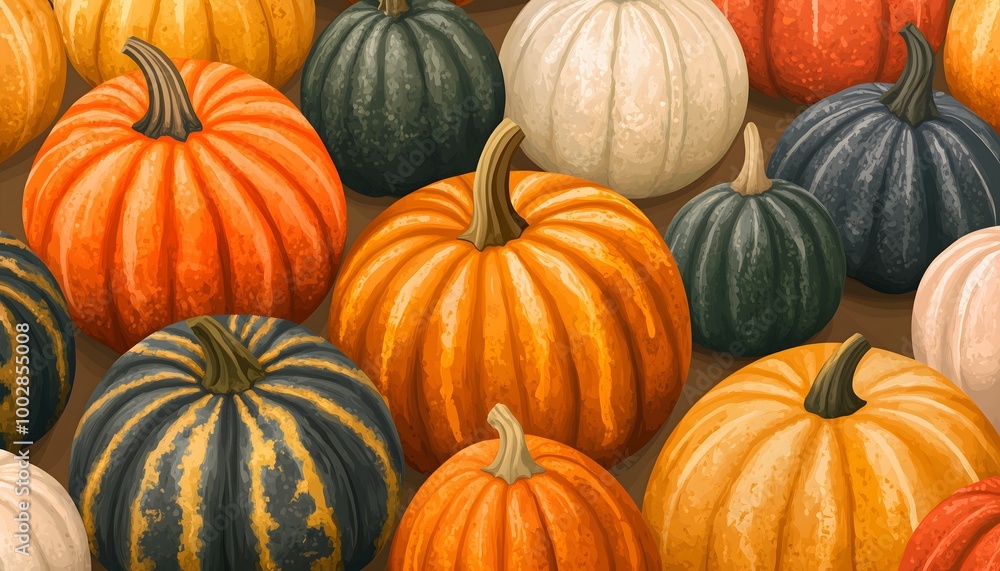 A close-up of various colorful pumpkins A close-up of various colorful pumpkins