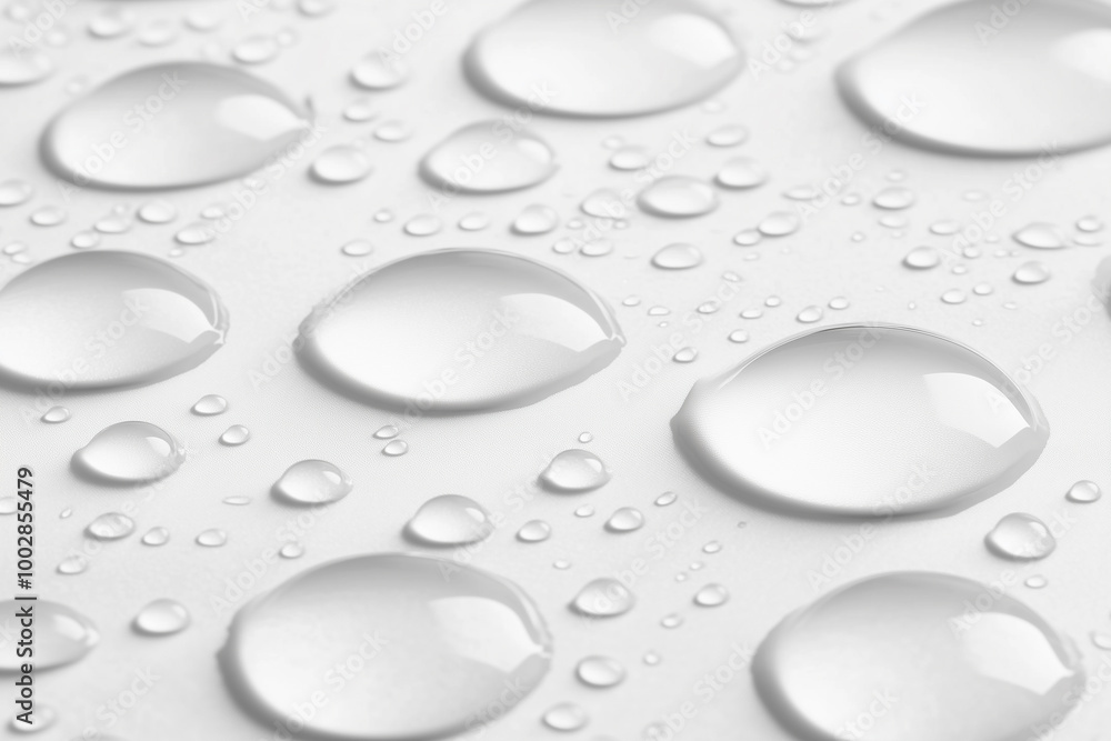 Water droplets on glass background with clear white tones and a close-up view of transparent raindrops, creating an abstract and clean texture for a serene wallpaper