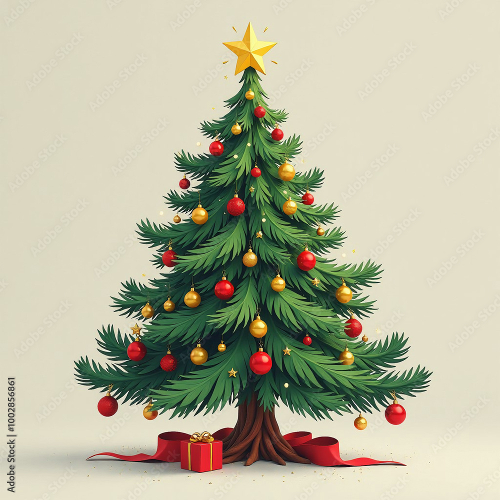 Christmas tree with red ornaments and twinkling lights Christmas tree with red ornaments and twinkling lights