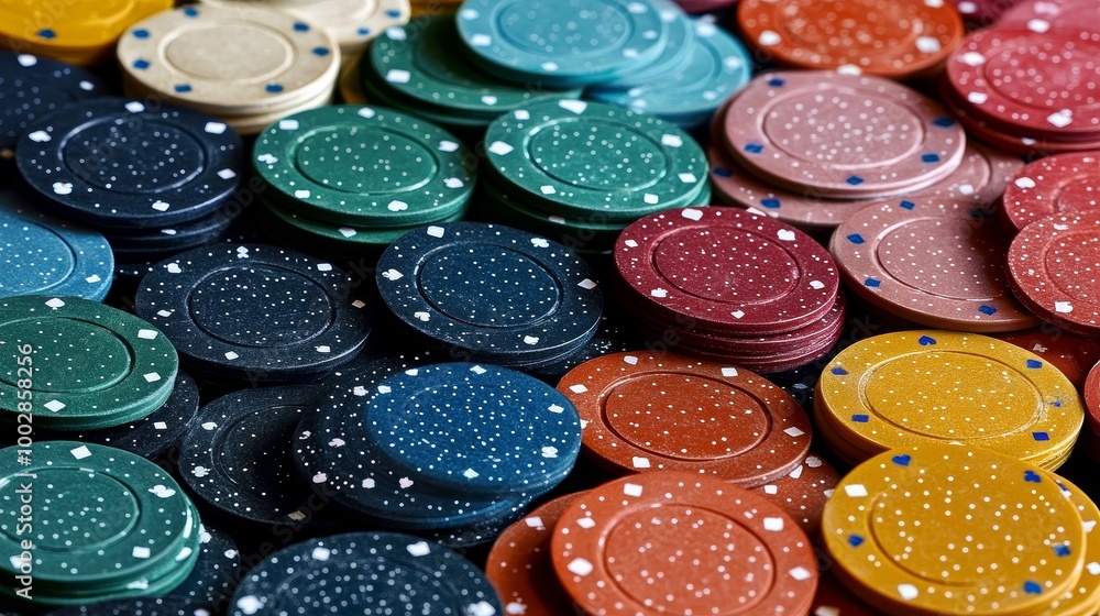 A vibrant array of colorful poker chips, showcasing various hues and patterns, ideal for gaming and casino-themed events. A vibrant array of colorful poker chips, showcasing various hues and patterns, ideal for gaming and casino-themed events.