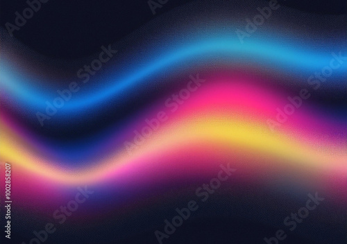 Grainy gradient background blue pink yellow abstract glowing color wave black dark backdrop noise texture