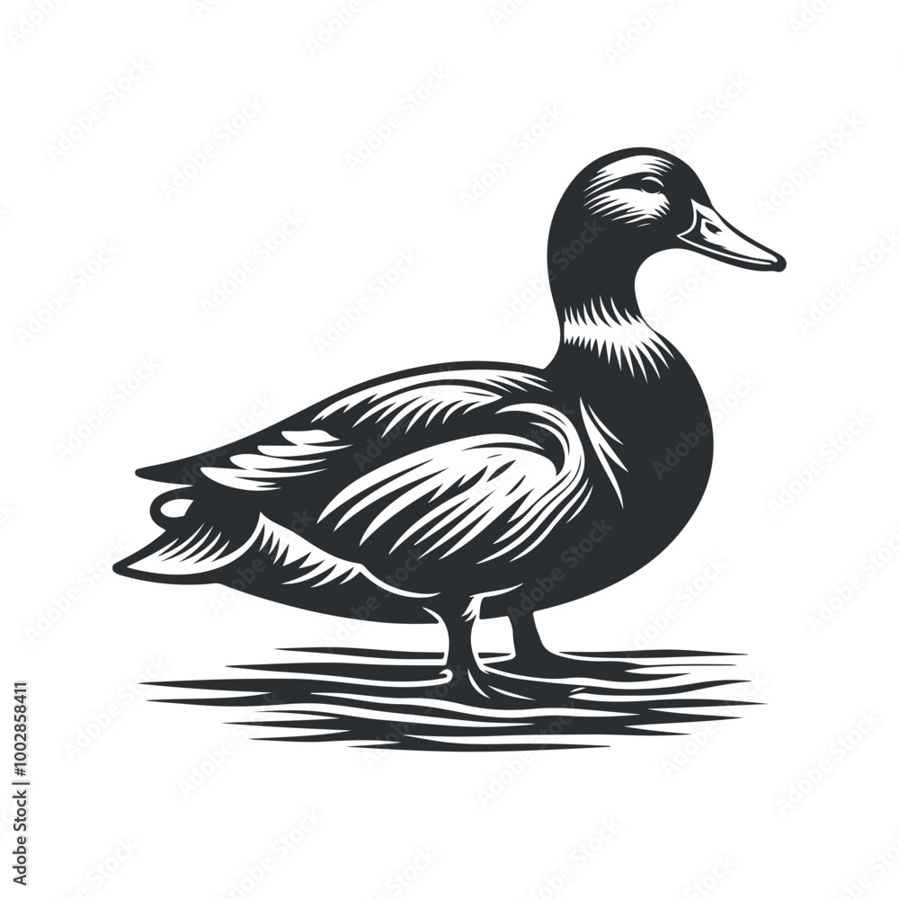Cute duck silhouette illustration on white background Cute duck silhouette illustration on white background