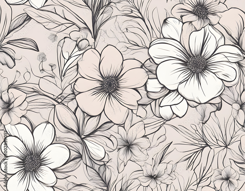 custom made wallpaper toronto digitalseamless Hand drawn flower bouquet lines flower background