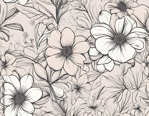 Wallpaper Mural seamless Hand drawn flower bouquet lines flower background Torontodigital.ca