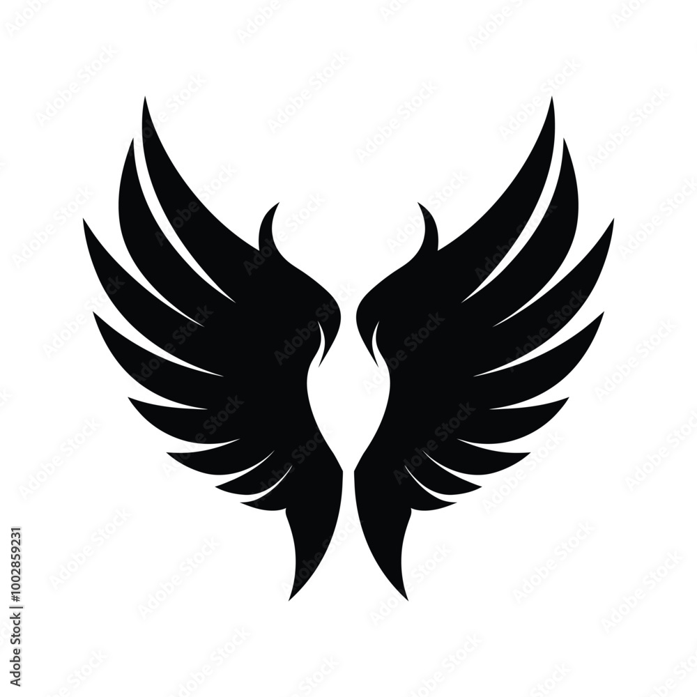 Fototapeta premium Black angel wings silhouette vector illustration