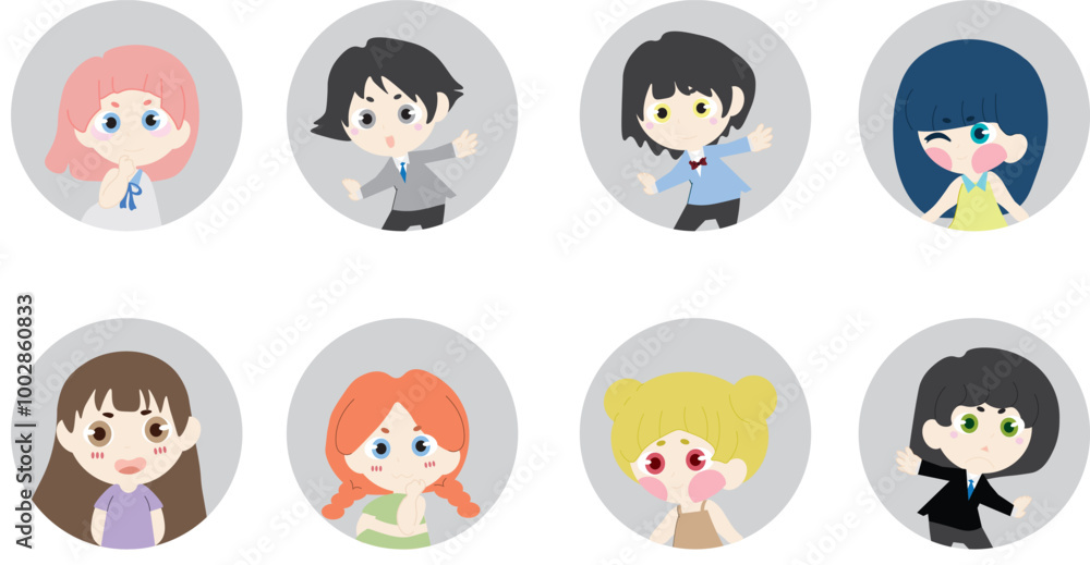 People avatar icons. Vector illustration anime charaters,cute anime #1 People avatar icons. Vector illustration anime charaters,cute anime #1