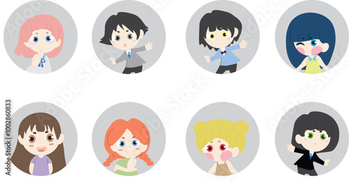 People avatar icons. Vector illustration anime charaters,cute anime #1 