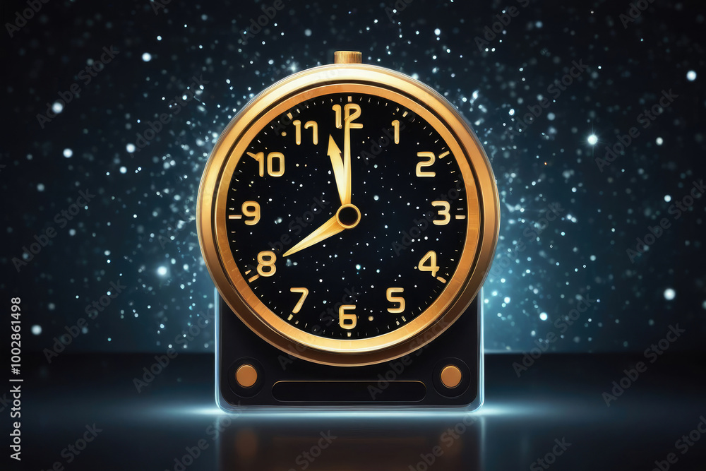 Сountdown timer clock on defocused background with gold bokeh lights. Сountdown timer clock on defocused background with gold bokeh lights.