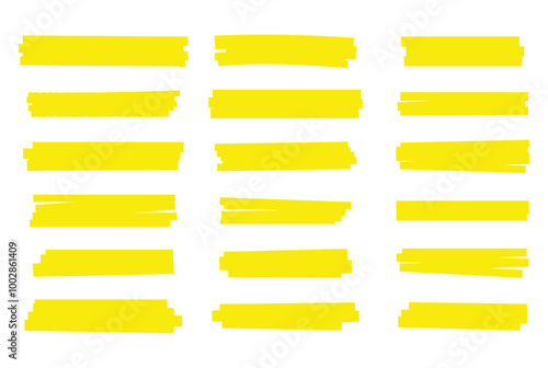 Hand Drawn Yellow Highlighter Strokes, Brush Pen Marker Lines, Text Underlining Stripes, Vector Highlight Elements, and Scribble Marker Lines, Ideal for Creative Design and Digital Art Projects.