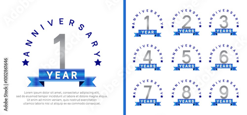 anniversary set logotype. vector design silver color with blue ribbon can be use for celebration