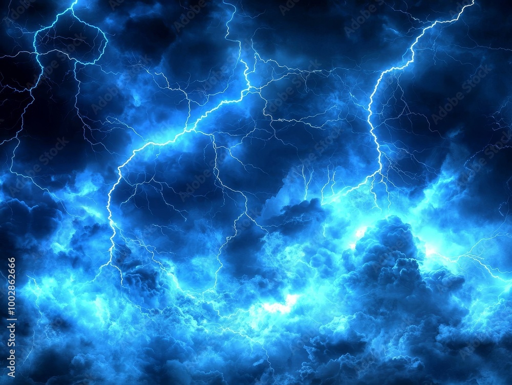 Blue Lightning Storm Cloudscape with Electric Bolts, stormy , weather Blue Lightning Storm Cloudscape with Electric Bolts, stormy , weather