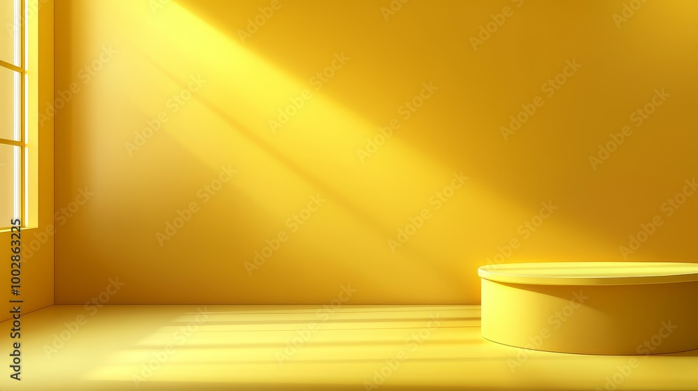 Minimalist Yellow Room with Sunlight and Circular Platform, Minimalism , Interior Design Minimalist Yellow Room with Sunlight and Circular Platform, Minimalism , Interior Design