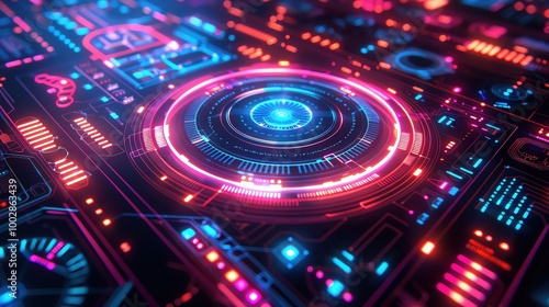 Wallpaper Mural Vibrant abstract digital interface with glowing elements, perfect for technology and futuristic designs. Torontodigital.ca