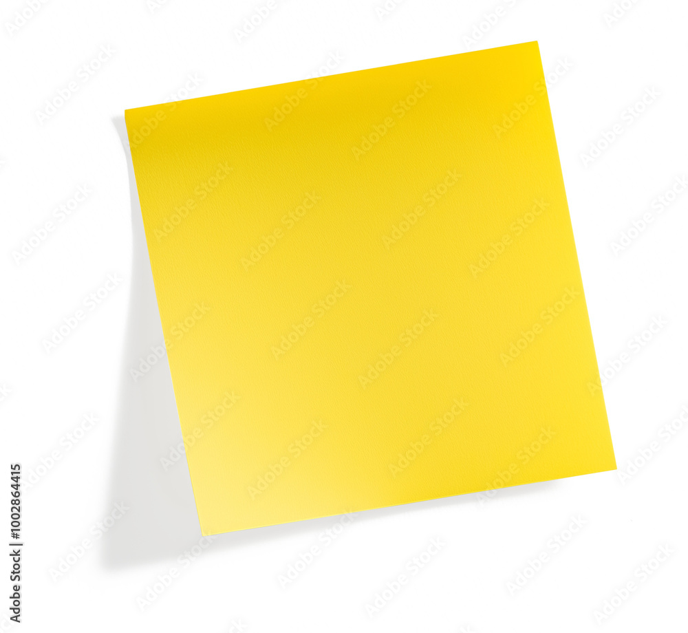 Yellow blank post it note with shadow on transparent background (png image)