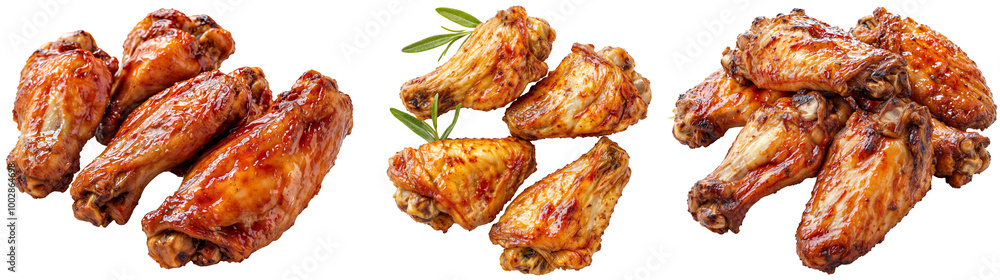 Grilled and Glazed Chicken Wings Collection Isolated on Transparent Background – Tasty BBQ Chicken Drumettes and Wingettes with Herbs Grilled and Glazed Chicken Wings Collection Isolated on Transparent Background – Tasty BBQ Chicken Drumettes and Wingettes with Herbs