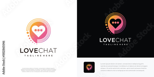 Love chat logo design vector illustration. Heart chat logo design icon.