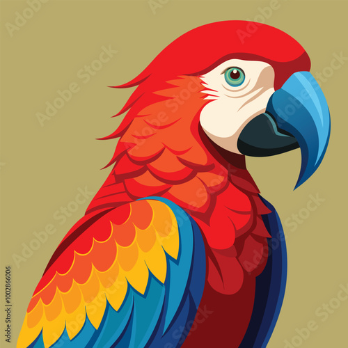 blue and yellow macaw ara A scarlet macaw perched against a simple background, its red, blue, and yellow feathers standing out vividly vector animal illustration of A scarlet macaw preening its feathe