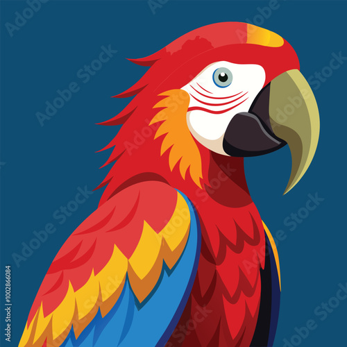 blue and yellow macaw ara A scarlet macaw perched against a simple background, its red, blue, and yellow feathers standing out vividly vector animal illustration of A scarlet macaw preening its feathe