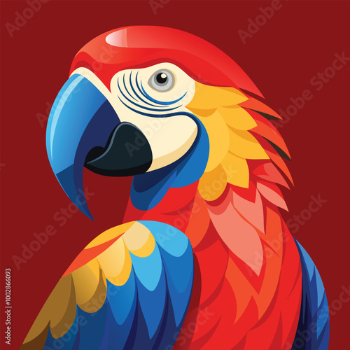 blue and yellow macaw ara A scarlet macaw perched against a simple background, its red, blue, and yellow feathers standing out vividly vector animal illustration of A scarlet macaw preening its feathe