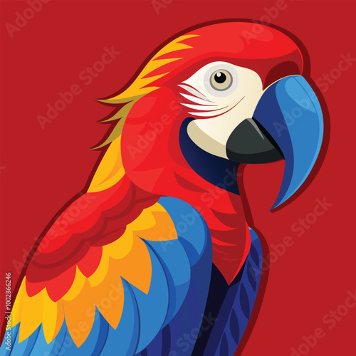 blue and yellow macaw ara A scarlet macaw perched against a simple background, its red, blue, and yellow feathers standing out vividly vector animal illustration of A scarlet macaw preening its feathe