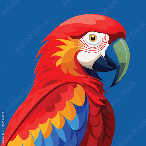 blue and yellow macaw ara A scarlet macaw perched against a simple background, its red, blue, and yellow feathers standing out vividly vector animal illustration of A scarlet macaw preening its feathe