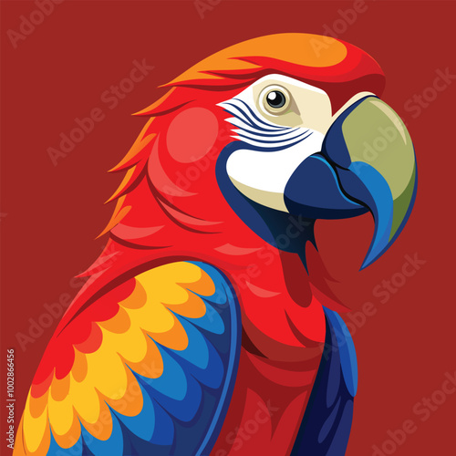 blue and yellow macaw ara A scarlet macaw perched against a simple background, its red, blue, and yellow feathers standing out vividly vector animal illustration of A scarlet macaw preening its feathe