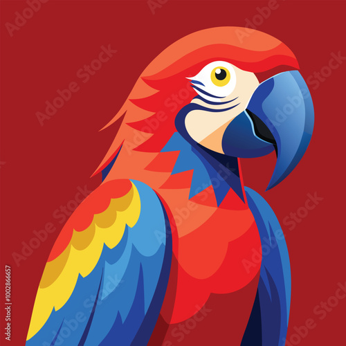 blue and yellow macaw ara A scarlet macaw perched against a simple background, its red, blue, and yellow feathers standing out vividly vector animal illustration of A scarlet macaw preening its feathe